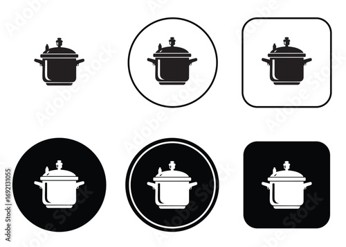 Pressure Cooker Icon Set, Round and Square Icon Variants Pack