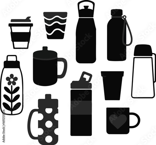 Wallpaper Mural Reusable Drinkware Collection Vector Art Sustainable Beverage Container Icons Torontodigital.ca