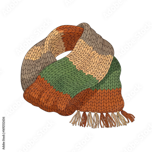 Striped Knitted Scarf with Tassels Illustration