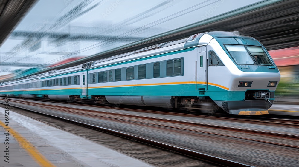 Naklejka premium Red subway train approaching platform in urban station during cloudy day with large windows showcasing city view