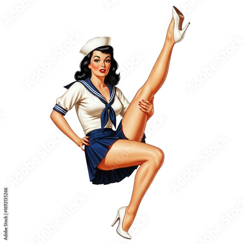 Vintage pinup girl isolated on transparent background