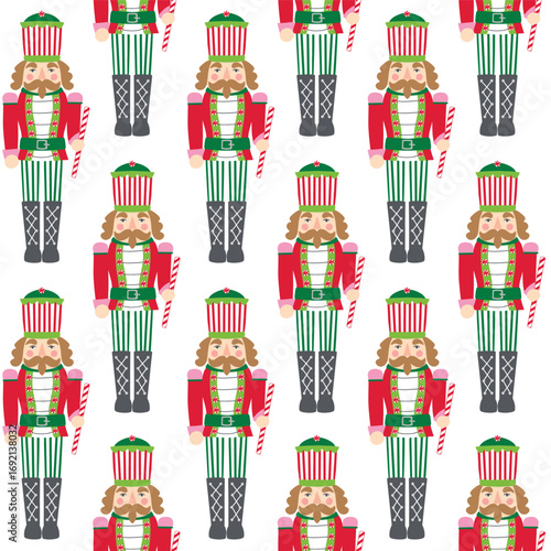 Seamless Christmas Nutcracker On White Background