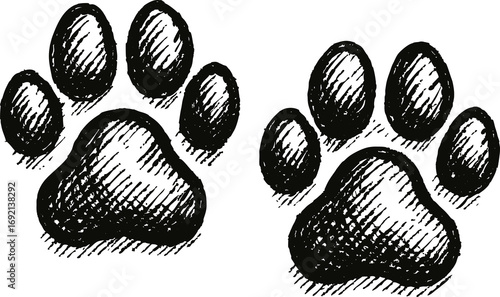 Hand drawn paw sketch PNG on transparent background. Doodle animal footprint illustration for pet logo, veterinary design, cat and dog paw print, decorative element, abstract vector clipart