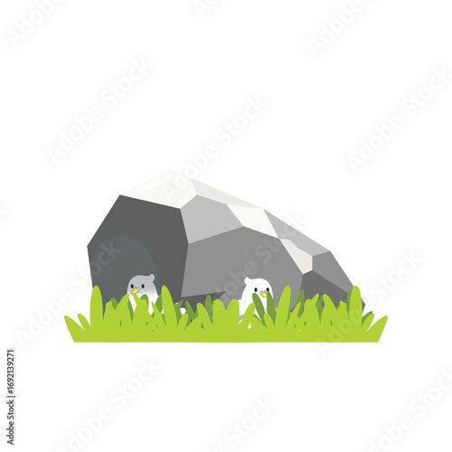 Long Stone with Two Birds Vector Illustration