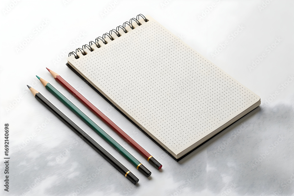 Naklejka premium Blank Notebook with Pencils on Wooden Table