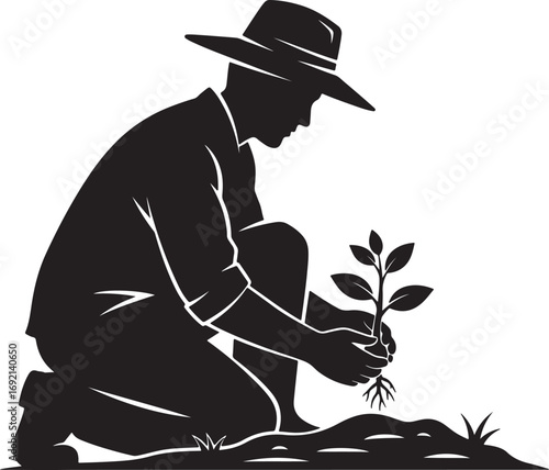 Gardening Silhouette Logo Symbolizing Growth Nature & Agriculture