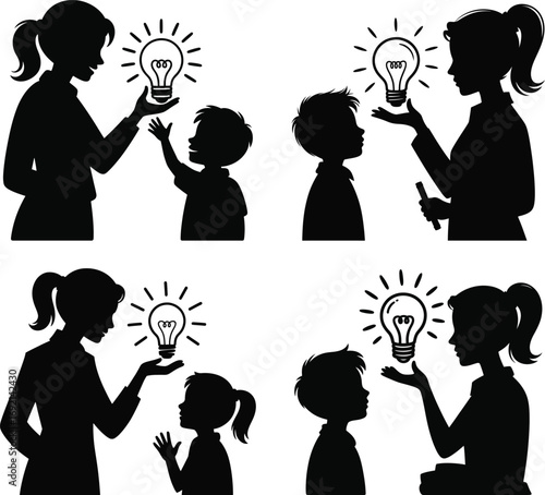 Creative spark silhouettes mentorship learning innovation and shared ideas