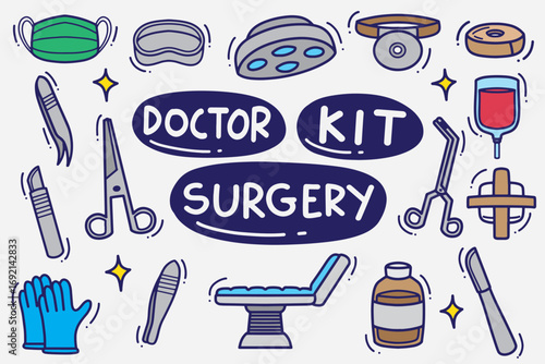 set of surgery doodle with color good for sticker, background, wallpaper, element design, icon, etc
