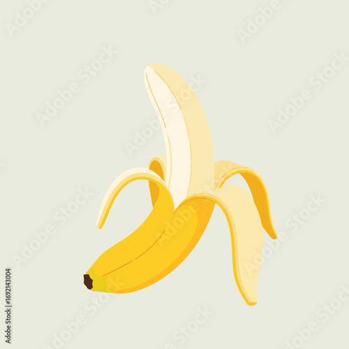 Partially peeled ripe yellow banana isolated on light background.
