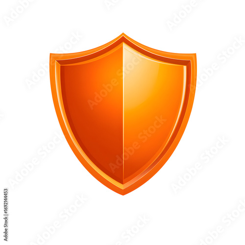 Orange shield emblem with a simple design against a black background