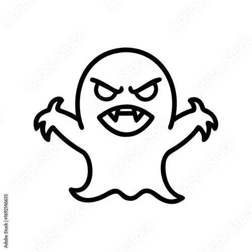 angry ghost with claws icon one line art