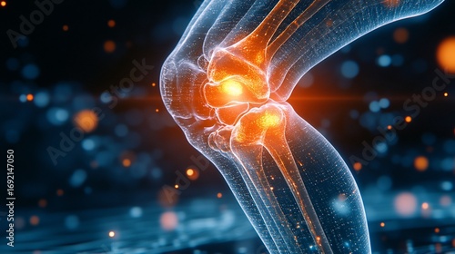 Painful knee joint.  Detailed 3D anatomical representation