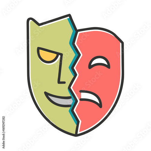 Broken Mask With Scars Icon One Line Art