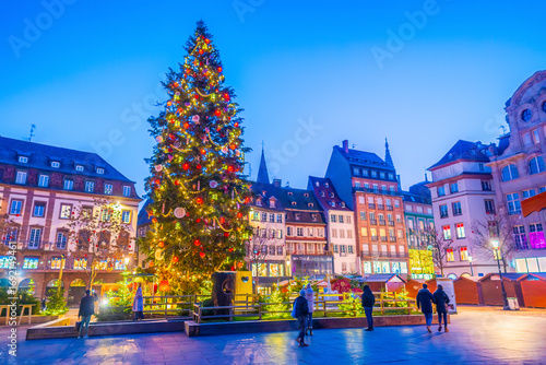 Christmas tree and xmas market at Kleber Square in Strasbourg