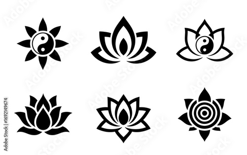 Elegant Black and White Lotus Flower Symbol Collection for Spiritual and Meditative Practices Art and Design