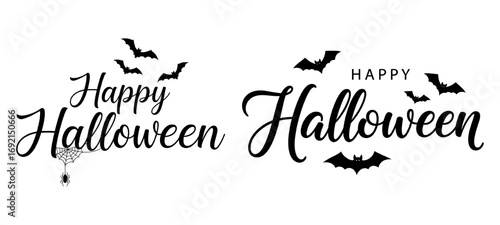 Halloween Typography Vector Set with Spooky Lettering, Creepy Fonts, Bats, Spider Webs, and Scary Elements for Party Invitations, Posters, Logos, Stickers, and Trick or Treat Designs