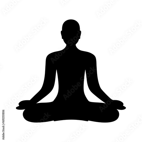 Black Silhouette of Person Meditating in Lotus Position for Spiritual WellBeing