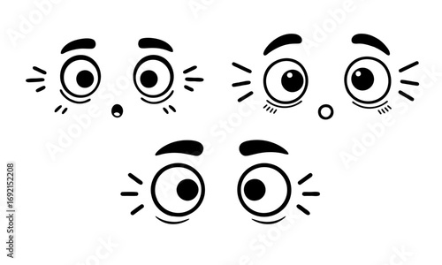 Collection of Expressive Cartoon Eyes Conveying Surprise, Shock, and Curiosity with Wide Open Pupils and Exaggerated Features