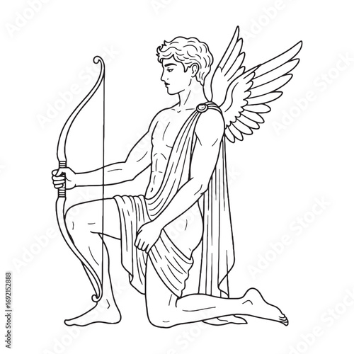Mythical Eros Lineart – Eros Vector Outline Drawing with Defined Love God Symbolism – Eros Drawing – Vector of Eros – Eros Outline
