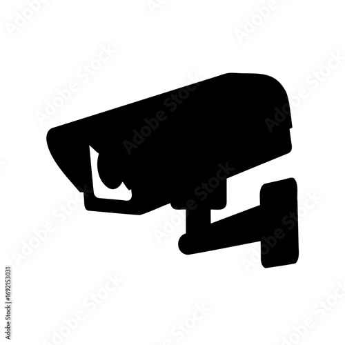 Black silhouette illustration of a security camera mounted on a wall bracket