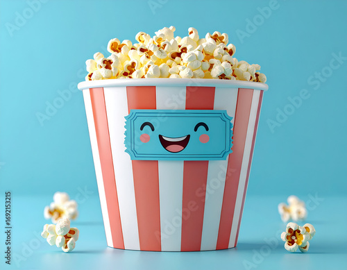 Happy Popcorn Bucket Cartoon Illustration