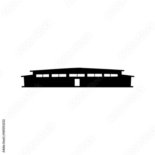 A Minimalist Black Silhouette of a Modern Industrial Warehouse Building Design