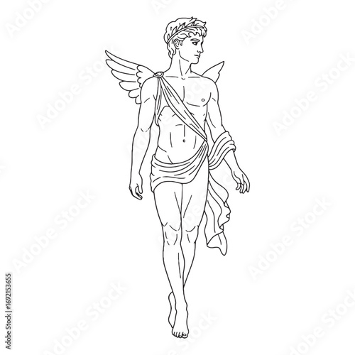 Mythical Eros Lineart – Eros Vector Outline Drawing with Symbolic Romance Shape – Eros Drawing – Vector of Eros – Eros Outline