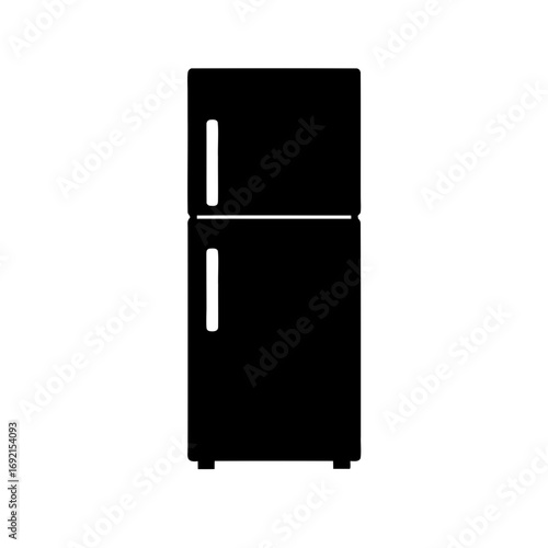 A simple black and white silhouette of a refrigerator with two doors