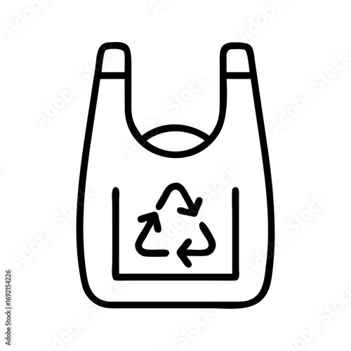Reusable shopping bag with recycling symbol in minimal line art style  