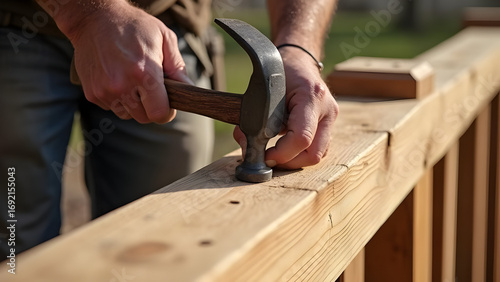 Contractor Countersinking Finishing Nails into Oak Rail