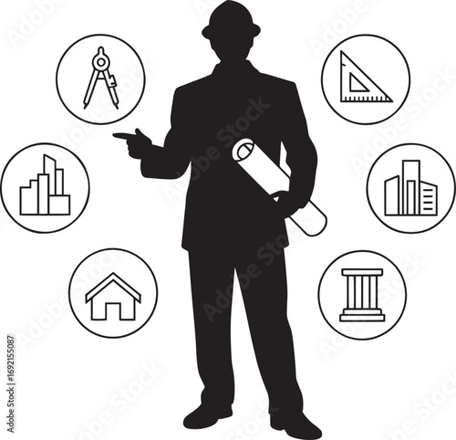 Silhouette of a Beekeeper with Beehives and Honeycomb on a Transparent Background