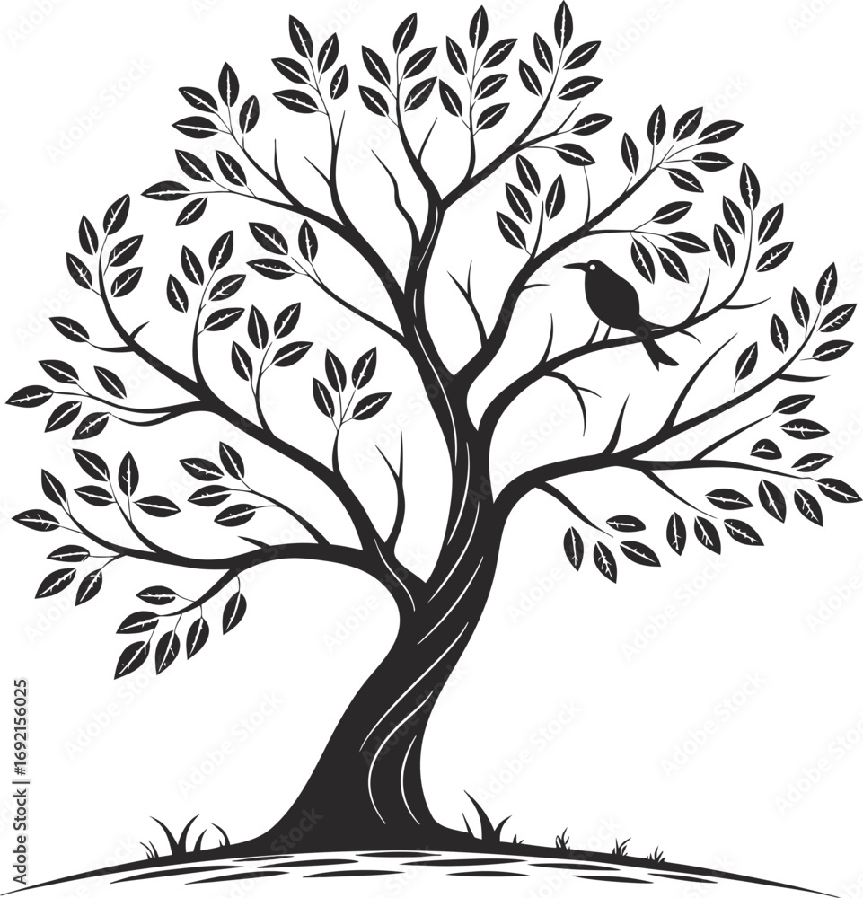 Obraz premium Tree Vector Illustration, Green Leafy Tree Design, Flat Nature Tree Icon, Botanical Tree Graphic