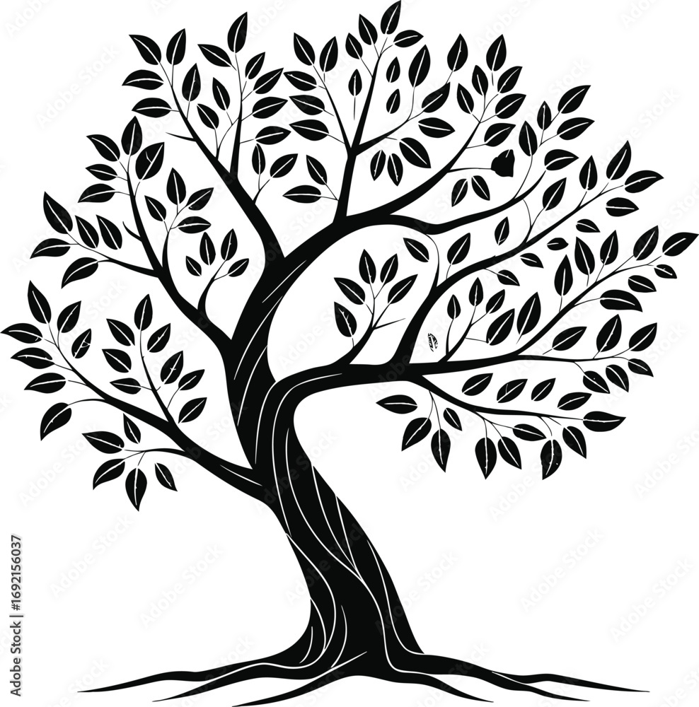 Obraz premium Tree Vector Illustration, Green Leafy Tree Design, Flat Nature Tree Icon, Botanical Tree Graphic