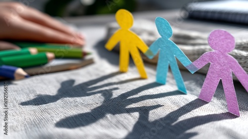 Paper people holding hands, representing unity and diversity