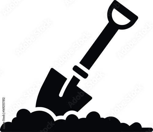 Excavation Action, Shovel Tool, Construction Site, Vector Illustration, Dirt Environment, Side View, Vector Design for Building Projects