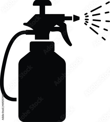 Action of Spraying Liquid, Spray Bottle, Indoor Setting, Vector Illustration, Commercial Environment, Close-Up View, Vector Graphic Design