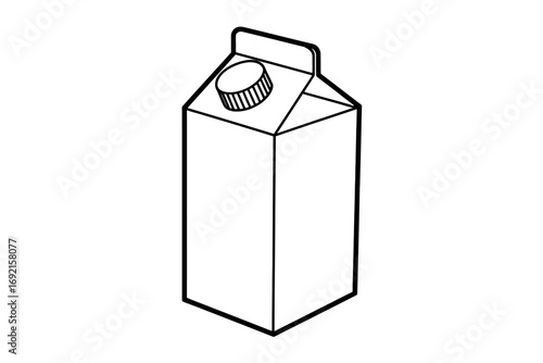 Simple line art concept of a milk carton, a minimalist black and white vector illustration for packaging design