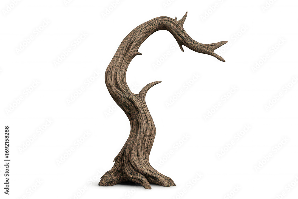 Fototapeta premium Gnarled dead tree with transparent background reaching upwards, creating a spooky and desolate atmosphere