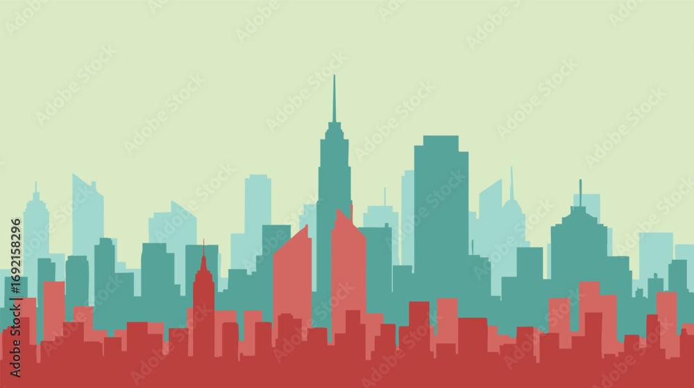 Obraz premium Cityscape silhouette with buildings skyline and urban architecture