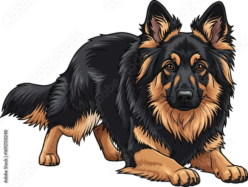 Bohemian Shepherd dog crouched herding stance vector illustration
