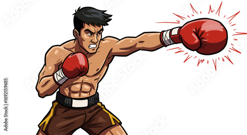 Boxer lunges forward with a redgloved fist energy emanating around it