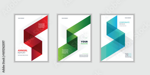 Modern creative folding ribbon theme book cover set template. A4 size book cover template for annual report, magazine, booklet, proposal, portfolio, brochure, poster