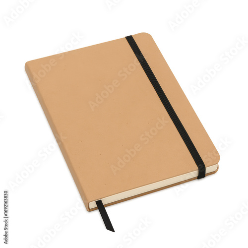 - Beige minimalist notebook with elastic band and ribbon bookmark for journaling