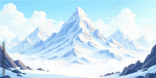 Snow-covered mountain peaks with a panoramic view of an alpine winter landscape