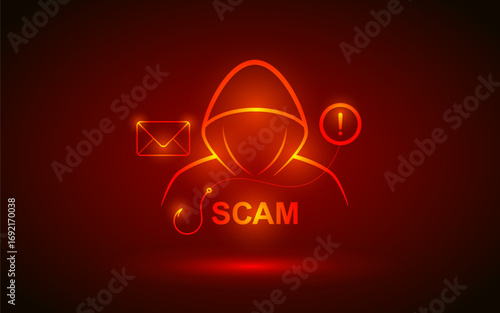 Phishing Email Scam Fraud Vector with Spam Internet Scammer Online Cyber Security