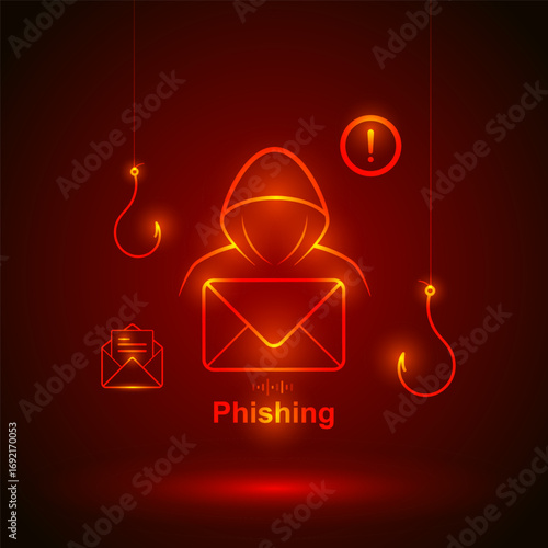 Phishing Email Scam Fraud Vector with Spam Internet Scammer Online Cyber Security