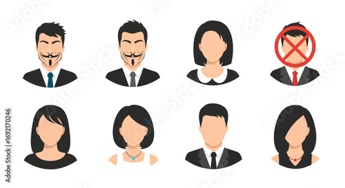 User avatar icon set with anonymous and banned profiles.
