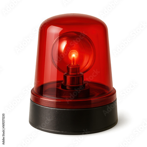 - Red emergency beacon light on black base, studio shot