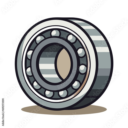 A ball bearing with steel balls arranged around the inner race, showing the mechanical components used to reduce friction in rotating machinery.