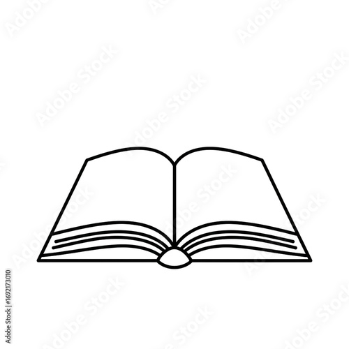 Open book icon minimalist symbol of knowledge and education with simple black lines on transparency background